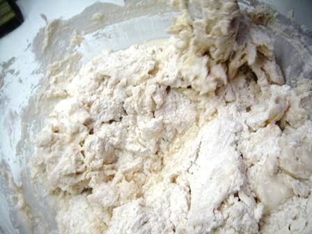 mixing bread flour with yeast to make plain bread